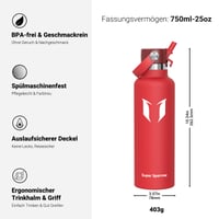 Nerezová fľaša na pitie Super Sparrow so slamkou, 750 ml, termoska FlipFlow 3