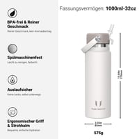 Nerezová fľaša na vodu Super Sparrow 1 liter – Termoska so slamkou SwivelSip, široké hrdlo, bez BPA, nepriepustná, na šport 3