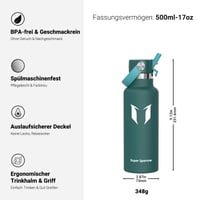 Termos din oțel inoxidabil Super Sparrow 500 ml - Ultraușor, fără BPA, Capac cu pai - Sport, Călătorii, Școală, Outdoor 3