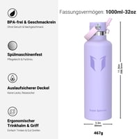 Termos Super Sparrow din oțel inoxidabil cu pai 1L - Sticlă de apă izolată din oțel inoxidabil FlipFlow 3