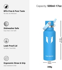 Športová fľaša na vodu Super Sparrow FlipFlow z nehrdzavejúcej ocele so slamkou - 500 ml 3