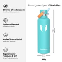 Termoska z nehrdzavejúcej ocele Super Sparrow FlipFlow 1 l, s uzáverom so slamkou, bez obsahu BPA, nepriepustná, na šport, cestovanie, do školy, voľný čas 3
