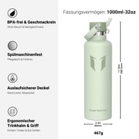 Nerezová termoska Super Sparrow FlipFlow 1 l, s viečkom so slamkou, bez BPA, nepriepustná, na šport, cestovanie, do školy, voľný čas 3