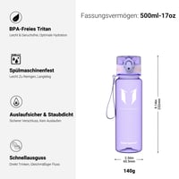 Detská fľaša na vodu Super Sparrow 500 ml, športová fľaša z tritanového plastu bez BPA do školy, na šport a voľný čas, nepriepustná, ľahká 3