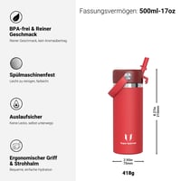 Detská nerezová fľaša na vodu Super Sparrow 500 ml so slamkou – izolovaná termoska, bez BPA, nepriepustná, vhodná do umývačky riadu 3