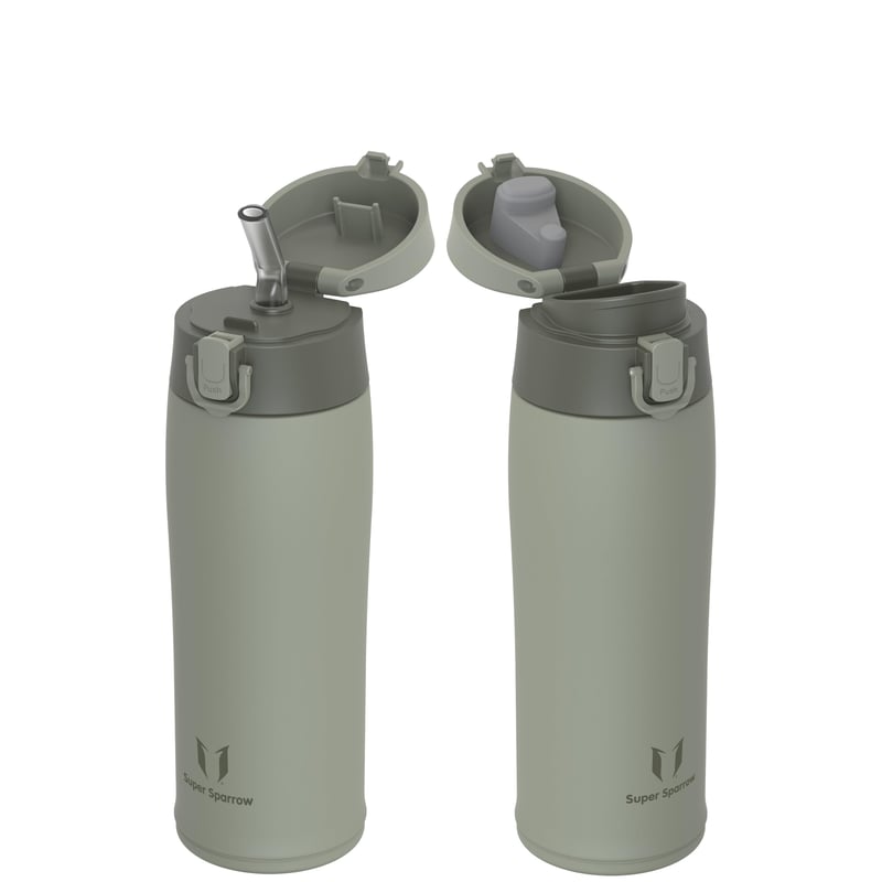 Detská termoska Super Sparrow, 500 ml, nehrdzavejúca oceľ, bez BPA, nepriepustná, fľaša na vodu do školy a na šport, Desert Green