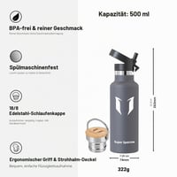 Detská nerezová fľaša na vodu Super Sparrow so slamkou, 500 ml, nepriepustná termoska, športová fľaša bez obsahu BPA 3
