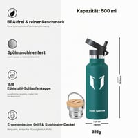 Detská nerezová termoska so slamkou Super Sparrow, 500 ml, nepriepustná, bez BPA, na šport a do školy 3