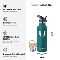 Nerezová fľaša na pitie Super Sparrow 620 ml, tmavozelená termoska 3