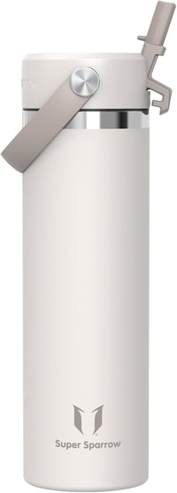 Super Sparrow rozsdamentes acél ivópalack 750ml, szívószállal, BPA-mentes, vízhatlan termoszpalack sporthoz és utazáshoz - 750 ml, Cream 1