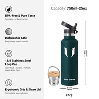 Nerezová fľaša na vodu Super Sparrow 750 ml, nepriepustná termoska, bez BPA, s 2 uzávermi, pre deti a športovcov, do školy 3
