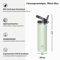Nerezová fľaša na vodu Super Sparrow s viečkom so slamkou, 750 ml termoska, fľaša na pitie 3