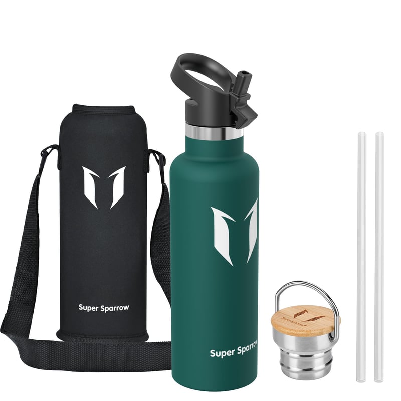 Nerezová fľaša na vodu Super Sparrow so slamkou 750 ml, nepriepustná termoska, športová fľaša bez obsahu BPA pre deti aj dospelých