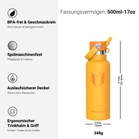 Termos din oțel inoxidabil Super Sparrow, 500 ml, fără BPA, pentru copii și sportivi, ideal pentru școală și călătorii 3