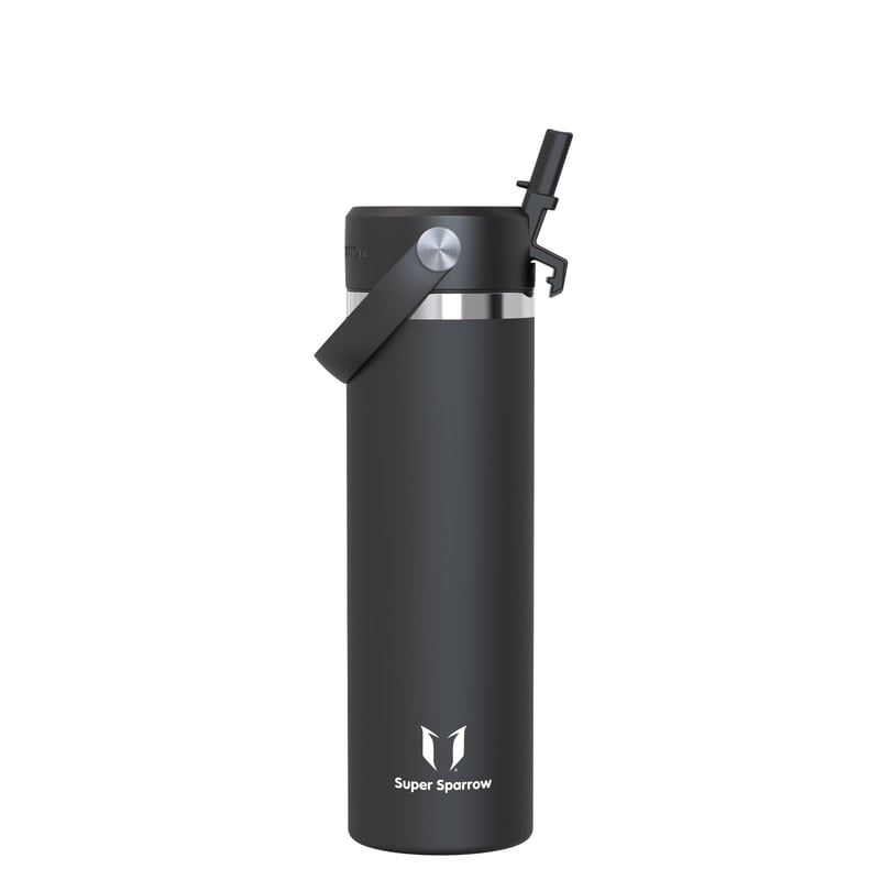 Termos din oțel inoxidabil Super Sparrow cu capac și pai – sticlă de apă izolată de 750 ml
