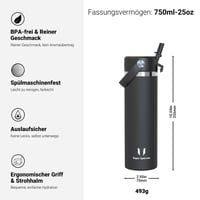 Termos din oțel inoxidabil Super Sparrow cu capac și pai – sticlă de apă izolată de 750 ml 3