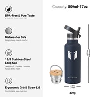 Termos din oțel inoxidabil Super Sparrow 500 ml, etanș, fără BPA, bidon de apă pentru copii și sport, potrivit și pentru băuturi carbogazoase 3