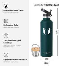Super Sparrow rozsdamentes acél termosz palack 350-1000ml szivárgatásmentes BPA-mentes - 1,000 ml, Jade 3