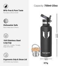 Super Sparrow rozsdamentes acél termosz palack 350-1000ml szivárgatásmentes BPA-mentes - 750 ml, Black 3