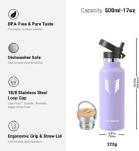 Super Sparrow rozsdamentes acél termosz palack 350-1000ml szivárgatásmentes BPA-mentes - 500 ml, Lavender 3