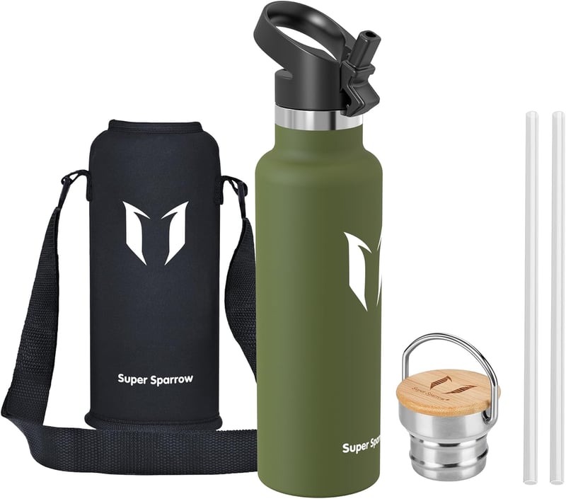 Super Sparrow rozsdamentes acél termosz palack 350-1000ml, szivárgatásmentes, BPA-mentes sportpalack - 620 fluid ounces, Green (Sage)