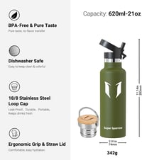 Super Sparrow rozsdamentes acél termosz palack 350-1000ml, szivárgatásmentes, BPA-mentes sportpalack - 620 fluid ounces, Green (Sage) 3