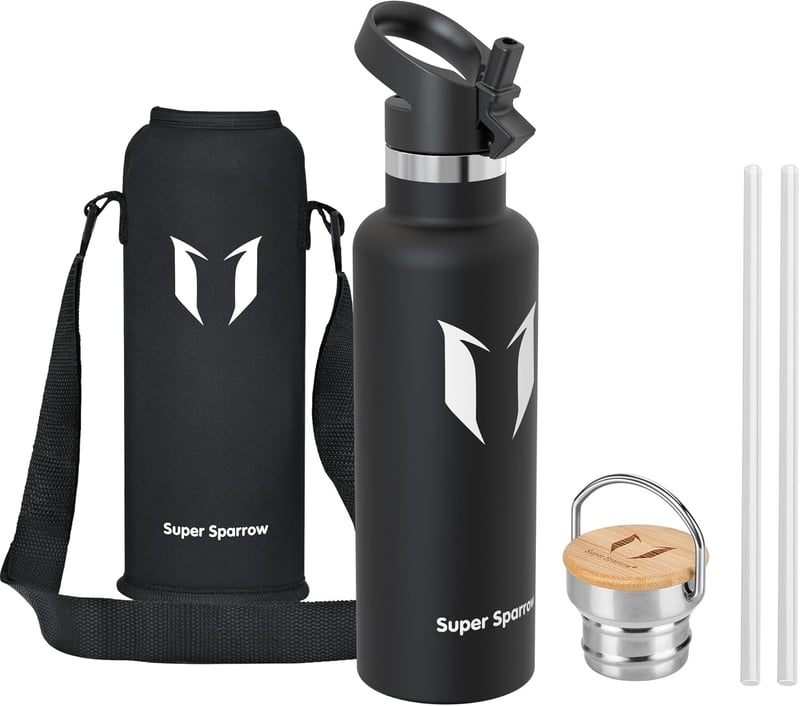 Super Sparrow rozsdamentes acél termosz palack 350-1000ml szivárgatásmentes BPA-mentes - 750 ml, Black