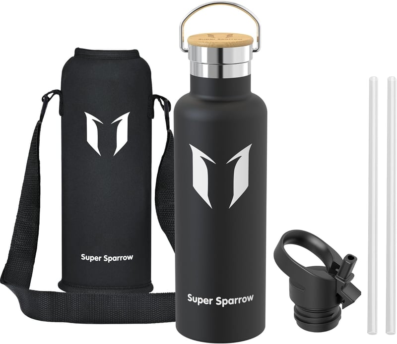 Super Sparrow rozsdamentes acél termosz palack 350-1000ml szivárgatásmentes BPA-mentes - 750 ml, Black