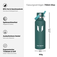 Nerezová termoska Super Sparrow, 350 ml, ultraľahká fľaša na pitie s viečkom so slamkou, bez BPA, na šport, cestovanie, do školy 3