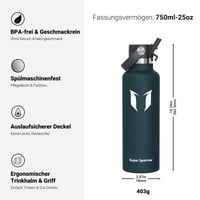 Nerezová termoska Super Sparrow, 500 ml, s viečkom so slamkou, bez obsahu BPA, ultraľahká, na šport, cestovanie, do školy 3