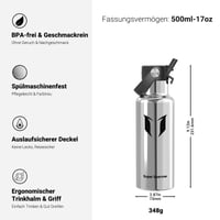Nerezová termoska Super Sparrow, 500 ml, s uzáverom so slamkou, bez obsahu BPA, ultraľahká športová fľaša na cesty, do školy, do prírody 3