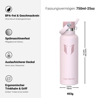 Nerezová termoska Super Sparrow 750 ml – uzáver so slamkou FlipFlow, bez obsahu BPA, nepriepustná – šport, cestovanie, škola, sauna 3