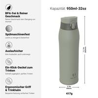 Termos din oțel inoxidabil Super Sparrow 950 ml - cu 2 capace - sticlă termoizolantă 3