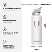 Nerezová termoska Super Sparrow so slamkou, 1 l, bez BPA, nepriepustná, na šport, cestovanie, do školy, do prírody 3