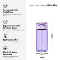 Detská fľaša na vodu Super Sparrow so slamkou – Tritanová fľaša 500 ml, nepriepustná, vhodná do umývačky riadu, bez BPA, ľahká, do školy a na bicykel 3