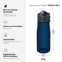 Športová fľaša Super Sparrow TouchFlow Tritan so slamkou, 1 l, bez BPA, nepriepustná — použitá (stav: pozri 2. obrázok) 4