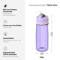 Bidon sport Super Sparrow TouchFlow Tritan cu pai - 750 ml - recipient pentru băuturi fără BPA, etanș, pentru sport și activități în aer liber 3