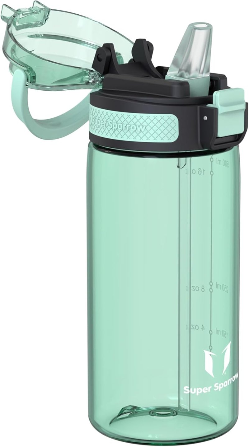 Super Sparrow TouchSip BPA-mentes sportpalack 500/750/1000ml Tritan szívószállal - 500 ml, Mint Green