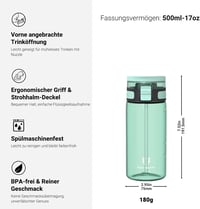 Super Sparrow TouchSip BPA-mentes sportpalack 500/750/1000ml Tritan szívószállal - 500 ml, Mint Green 3