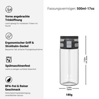 Fľaša na pitie Super Sparrow TouchSip Tritan so slamkou – 500 ml, nepriepustná, vhodná do umývačky riadu, bez BPA, pre deti, na bicykel 3