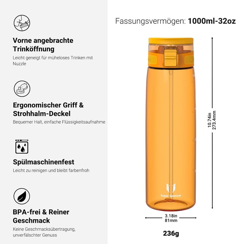 Športová fľaša Super Sparrow TouchSip Tritan so slamkou 1 l