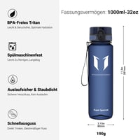 Športová fľaša na vodu Super Sparrow Tritan 1000 ml, bez obsahu BPA, vhodná na cyklistiku, fitness a outdoorové športy, nepriepustná, ľahká 3