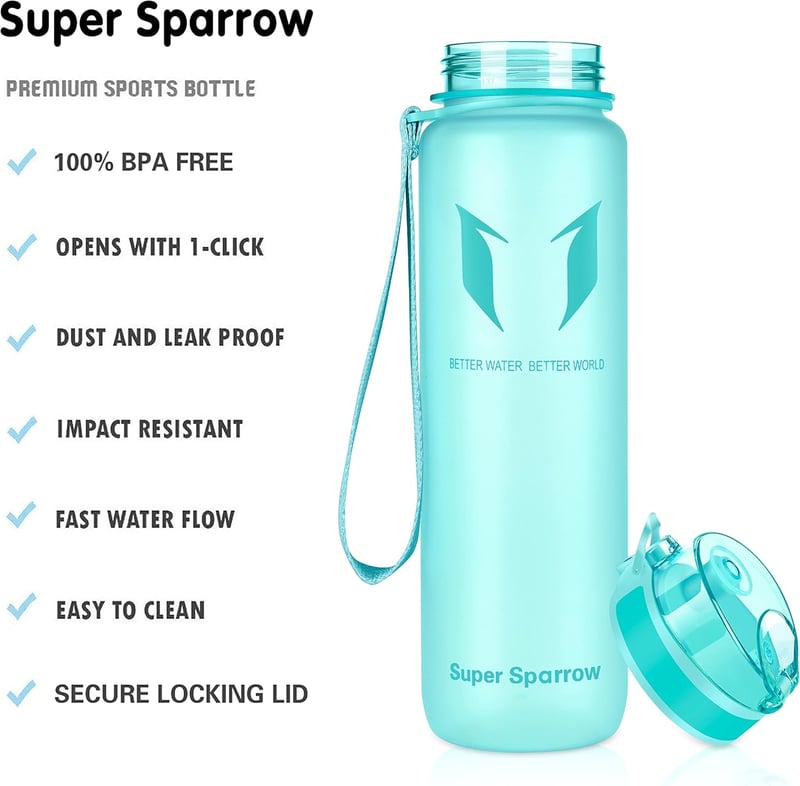 Super Sparrow Tritan Ivópalack 350-1000ml BPA-mentes Sportpalack Kerékpárhoz - 1,000 ml, Mint