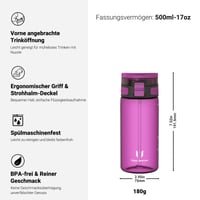 Športová fľaša Super Sparrow Tritan so slamkou, 500 ml, fialová – renovovaná — Na boku sa nachádza škrabanec (stav: pozri 2. obrázok) 4