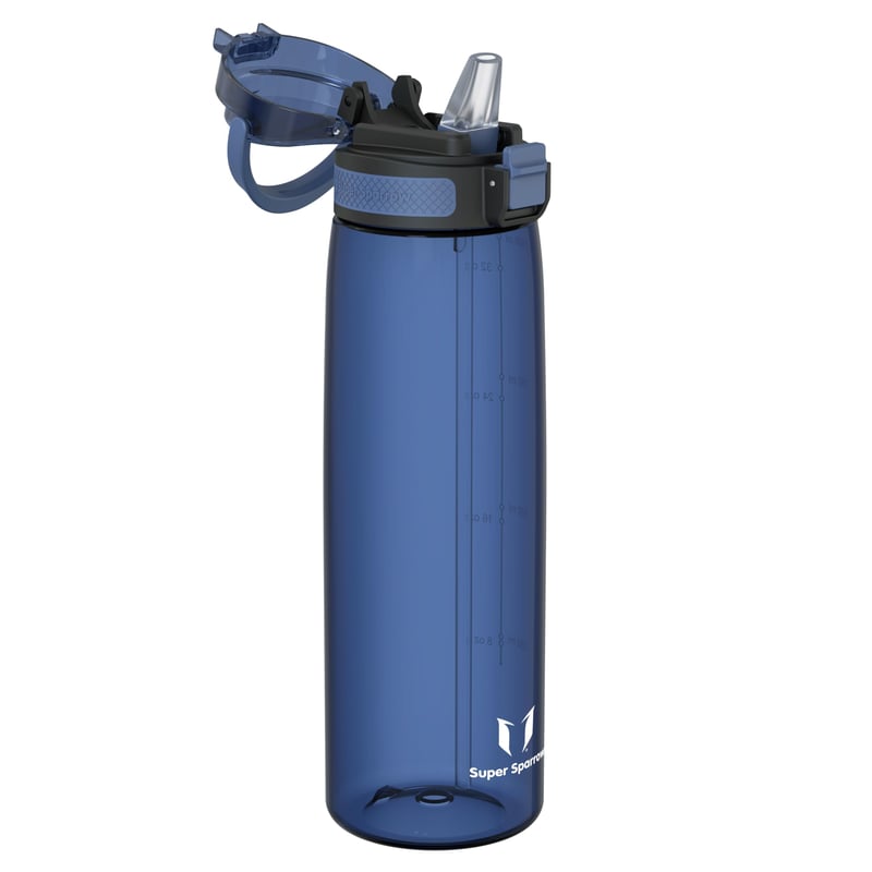 Športová fľaša Super Sparrow Tritan so slamkou, 1000 ml, modrá – použitý kus (stav: pozri 2. obrázok)
