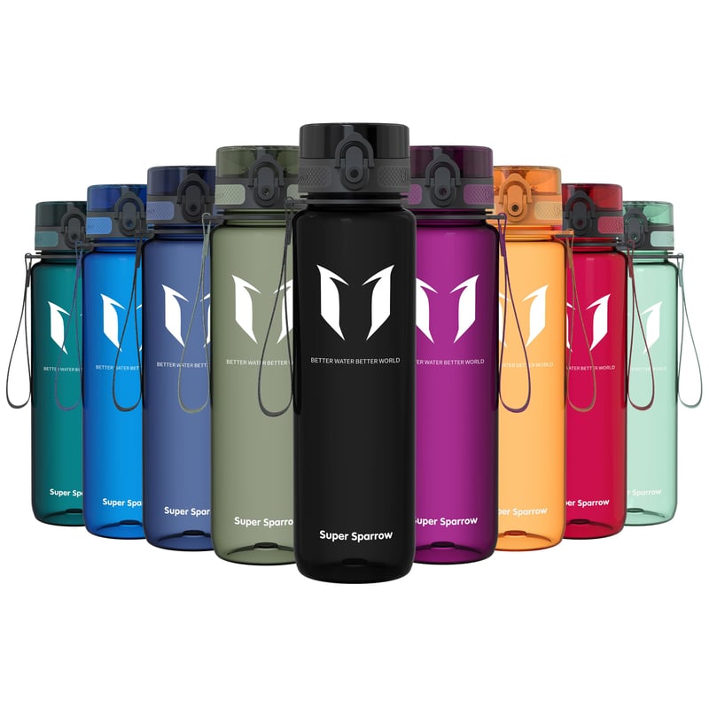 Športová fľaša Super Sparrow Tritan 1000 ml, bez obsahu BPA, nepriepustná, ľahká, vhodná do umývačky riadu, vyklápacie viečko, na bicykel, fitness, turistiku