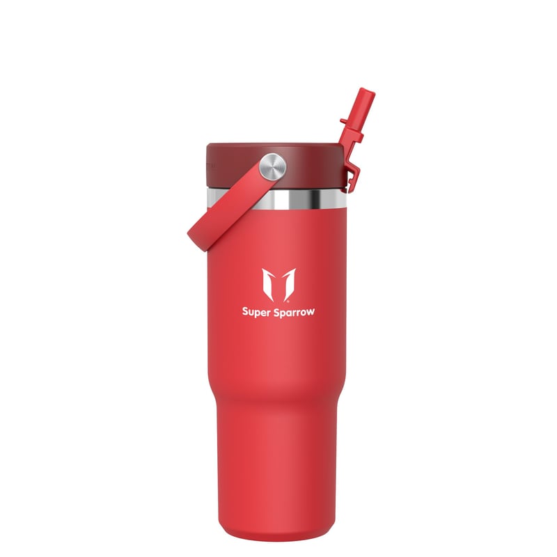 Nerezová termoska na pitie Super Sparrow Twistpath s viečkom so slamkou Flex – 900 ml – bez obsahu BPA, nepriepustná, kompatibilná s držiakmi na nápoje v aute