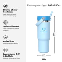 Nerezová termoska na pitie Super Sparrow Twistpath s viečkom so slamkou Flex – 900 ml – bez BPA, nepriepustná, kompatibilná s držiakom na poháre v aute 3