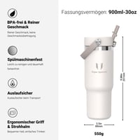 Nerezová termoska Super Sparrow Twistpath s viečkom so slamkou Flex – 900 ml, bez BPA, nepriepustná, vhodná do držiaka na poháre v aute 3