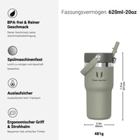 Nerezová termoska Super Sparrow Twistpath s viečkom s ohybnou slamkou – 620 ml – bez obsahu BPA, nepriepustná, vhodná do držiaka v aute 3